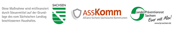 Logo Förderer Präventionstag Sachsen, AssKomm, Landespräventionsrat